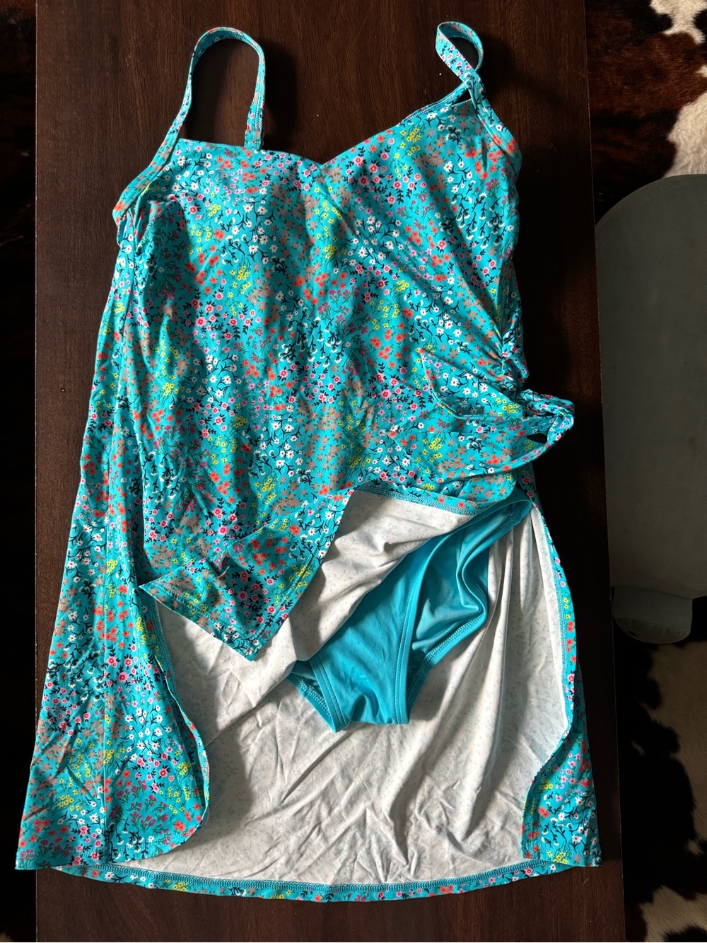 Lands' End Turquoise Floral One-Piece Swimdress
